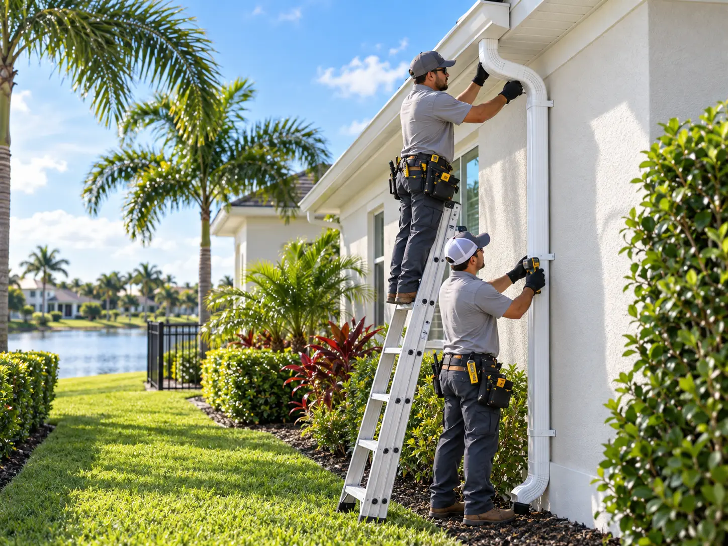 Downspout installation on a Florida home