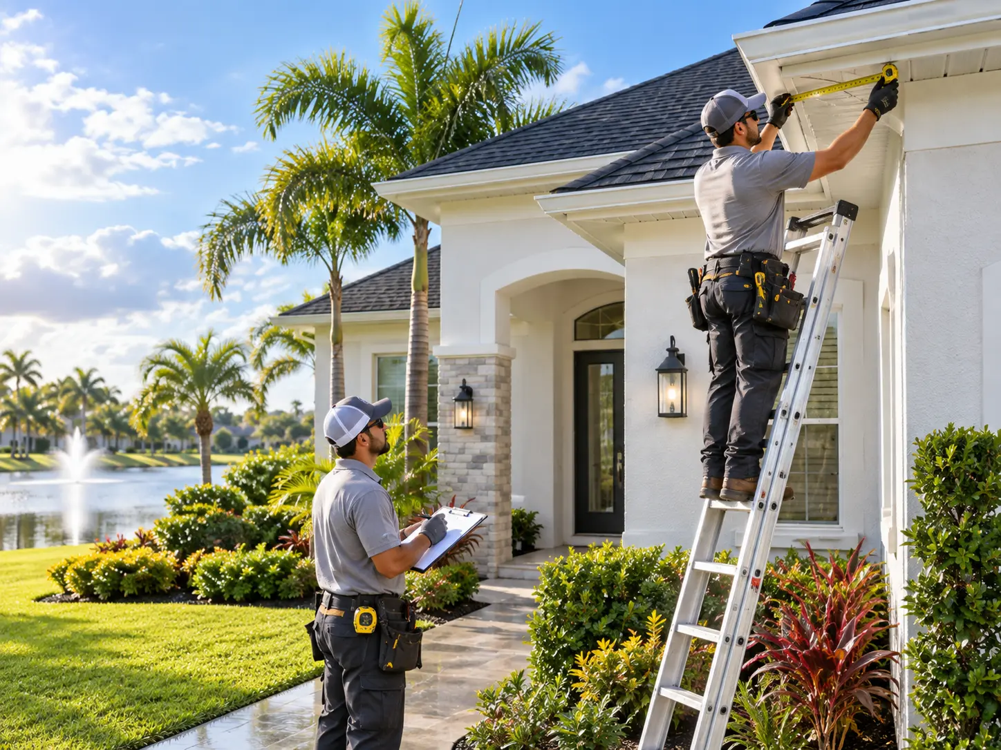Gutter installation measurement on a Florida home